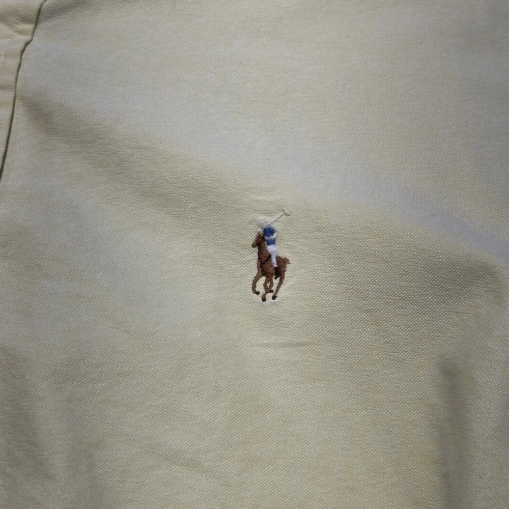 Vintage 90s Ralph Lauren Pale Yellow Oxford Shirt L Classic Fit OCBD Multi Pony